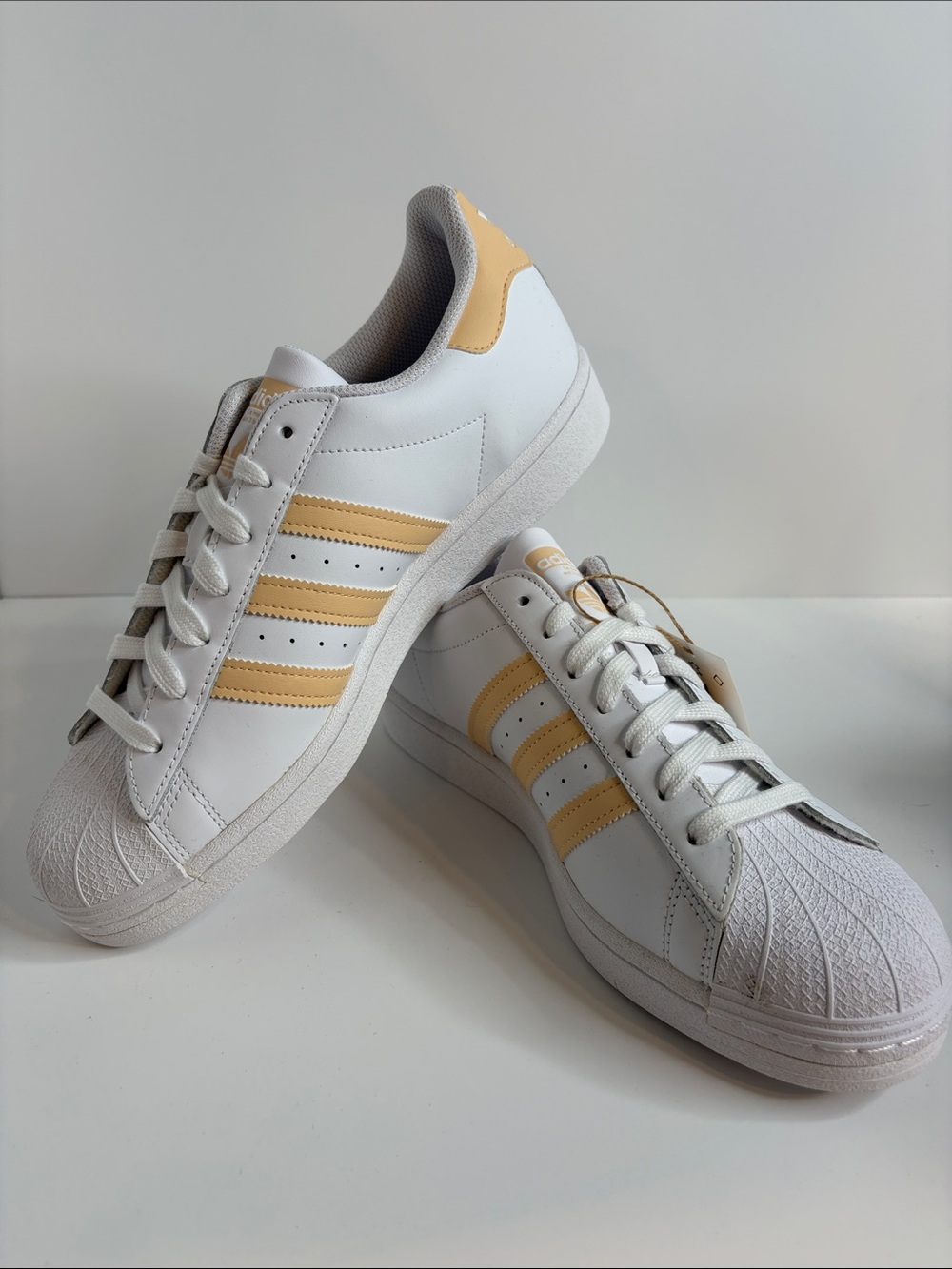 adidas White Sneakers with Beige Stripe Accents H00128